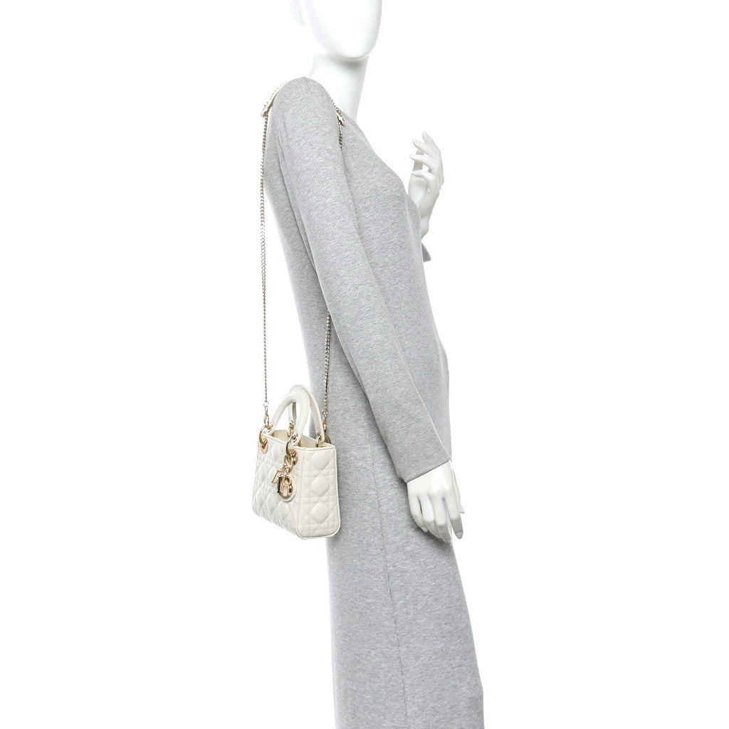 Lambskin Cannage Mini Lady Dior Latte