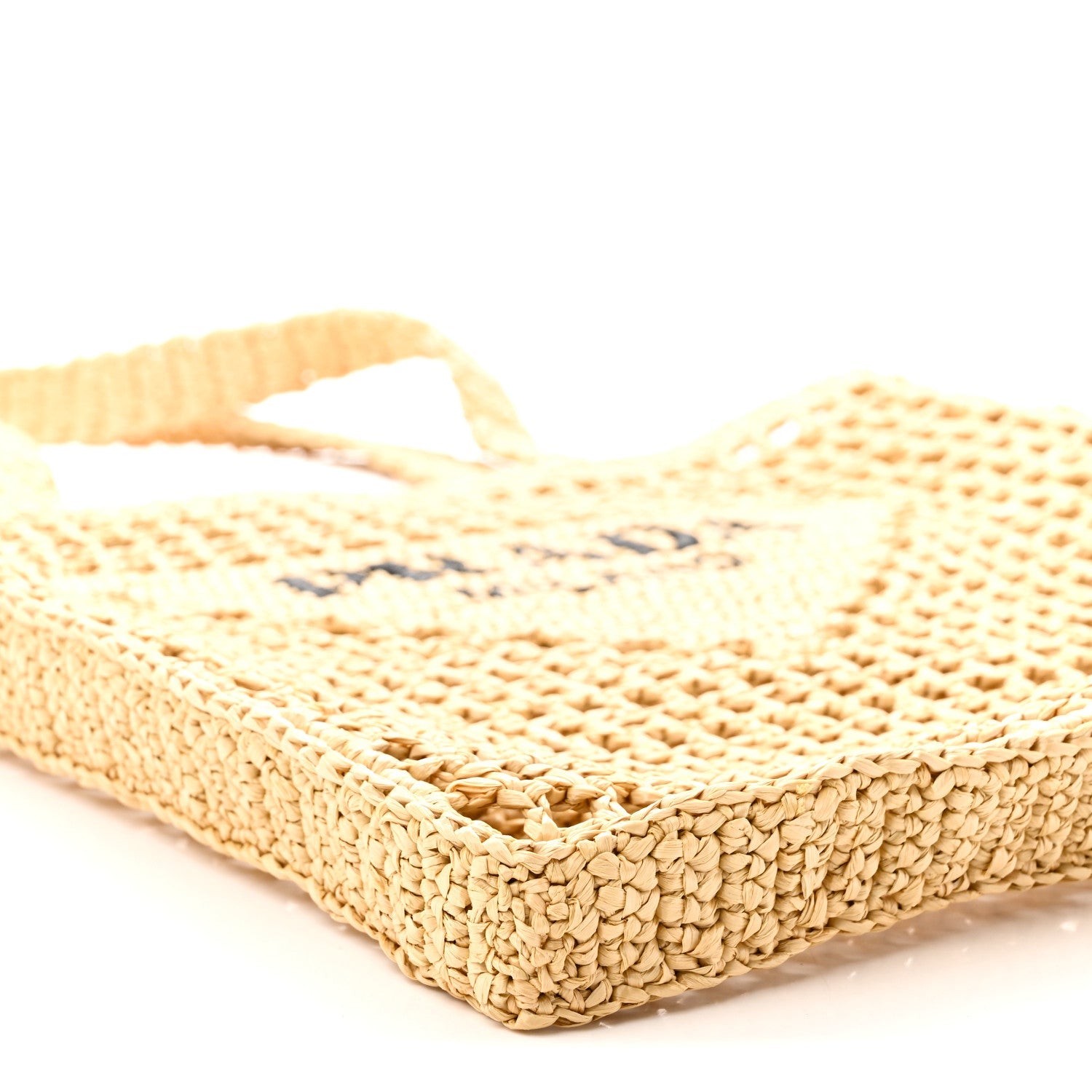 Yarn Raffia Effect Crochet Logo Embroidered Tote Bag Naturale