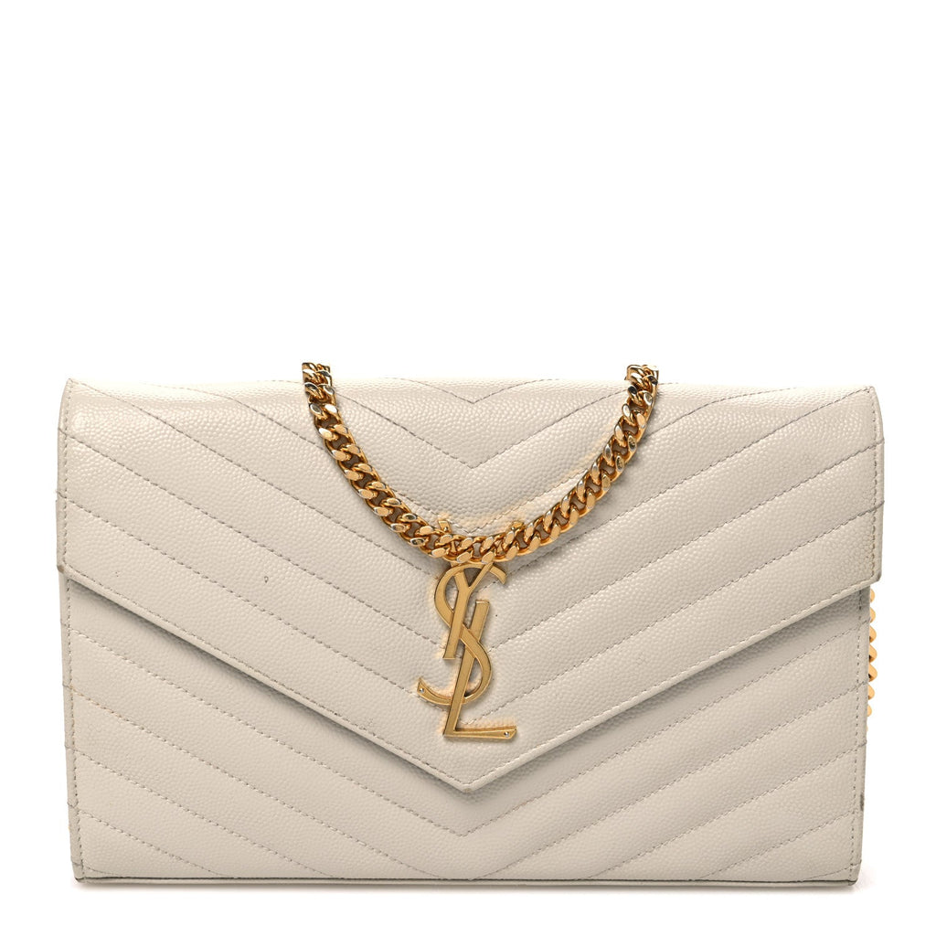 Grain De Poudre Matelasse Chevron Monogram Chain Wallet Blanc Vintage