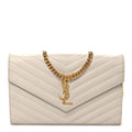 Grain De Poudre Matelasse Chevron Monogram Chain Wallet Blanc Vintage