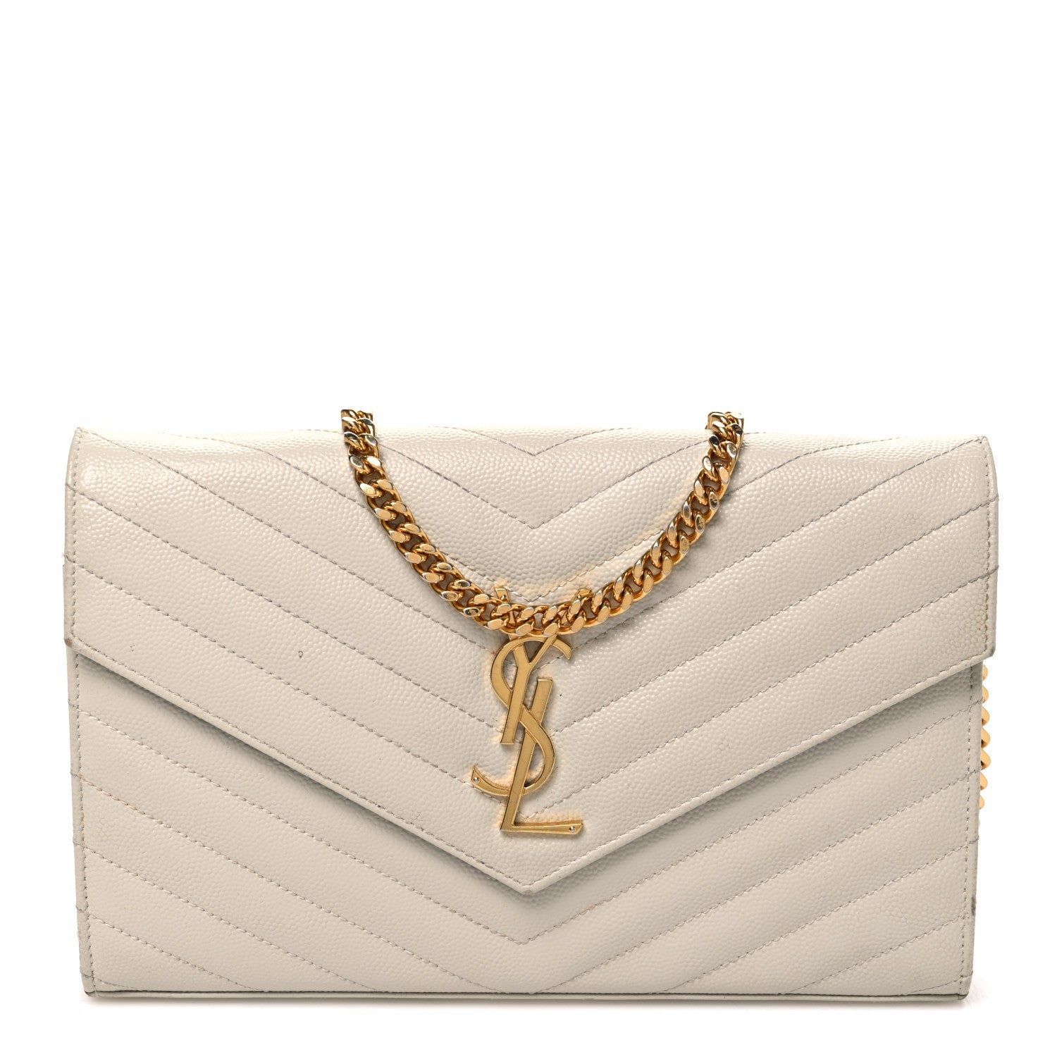 Grain De Poudre Matelasse Chevron Monogram Chain Wallet Blanc Vintage