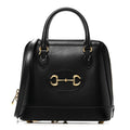 Boarded Plutone Calfskin Small Horsebit 1955 Top Handle Bag Black