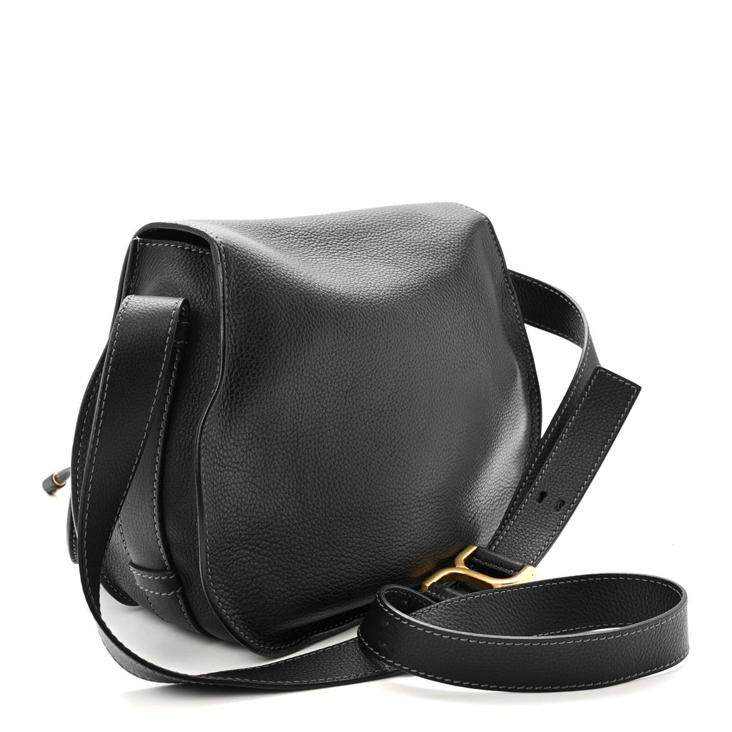 Calfskin Medium Marcie Round Crossbody Bag Black