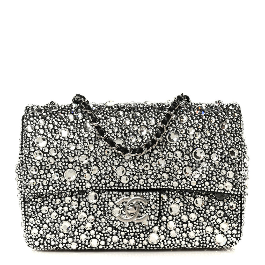 Satin Strass Mini Flap Silvery Black