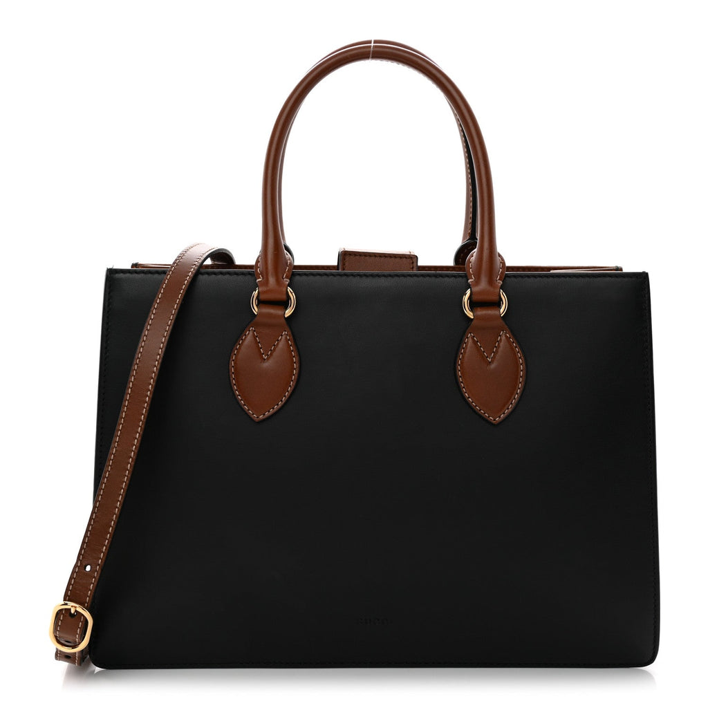 Calfskin Small Top Handle Bag Navy Brown