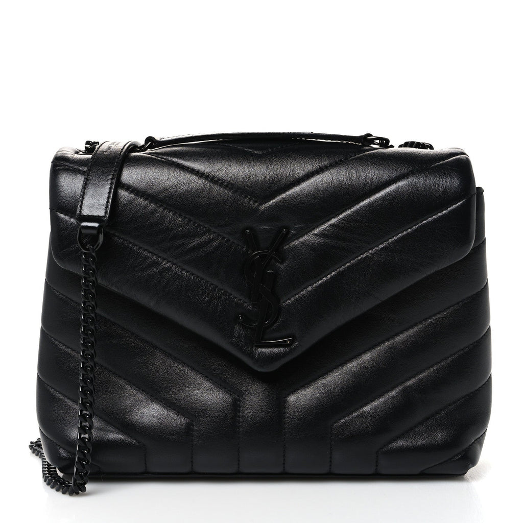 Calfskin Y Quilted Monogram Monochrome Small Loulou Chain Satchel Black