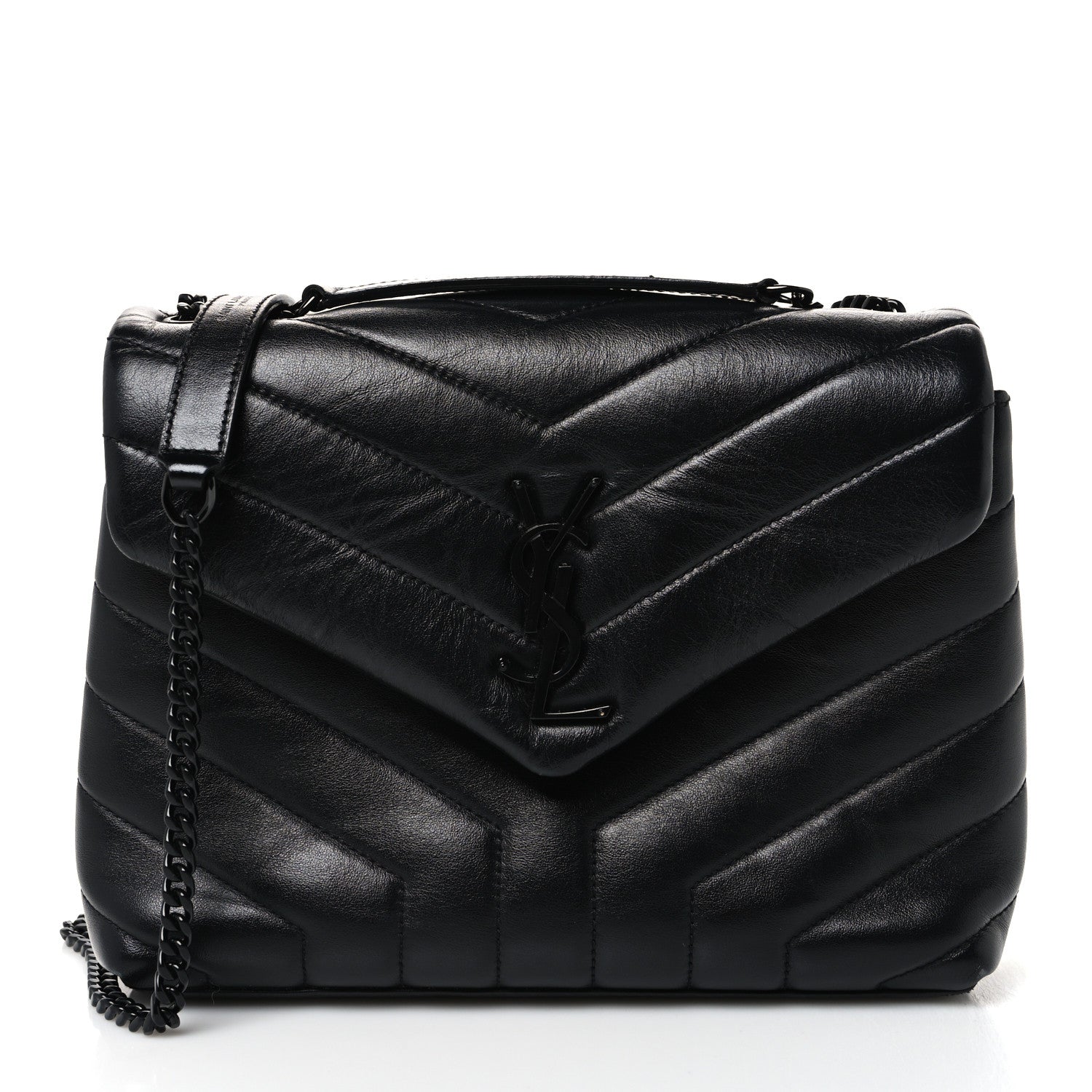 Calfskin Y Quilted Monogram Monochrome Small Loulou Chain Satchel Black