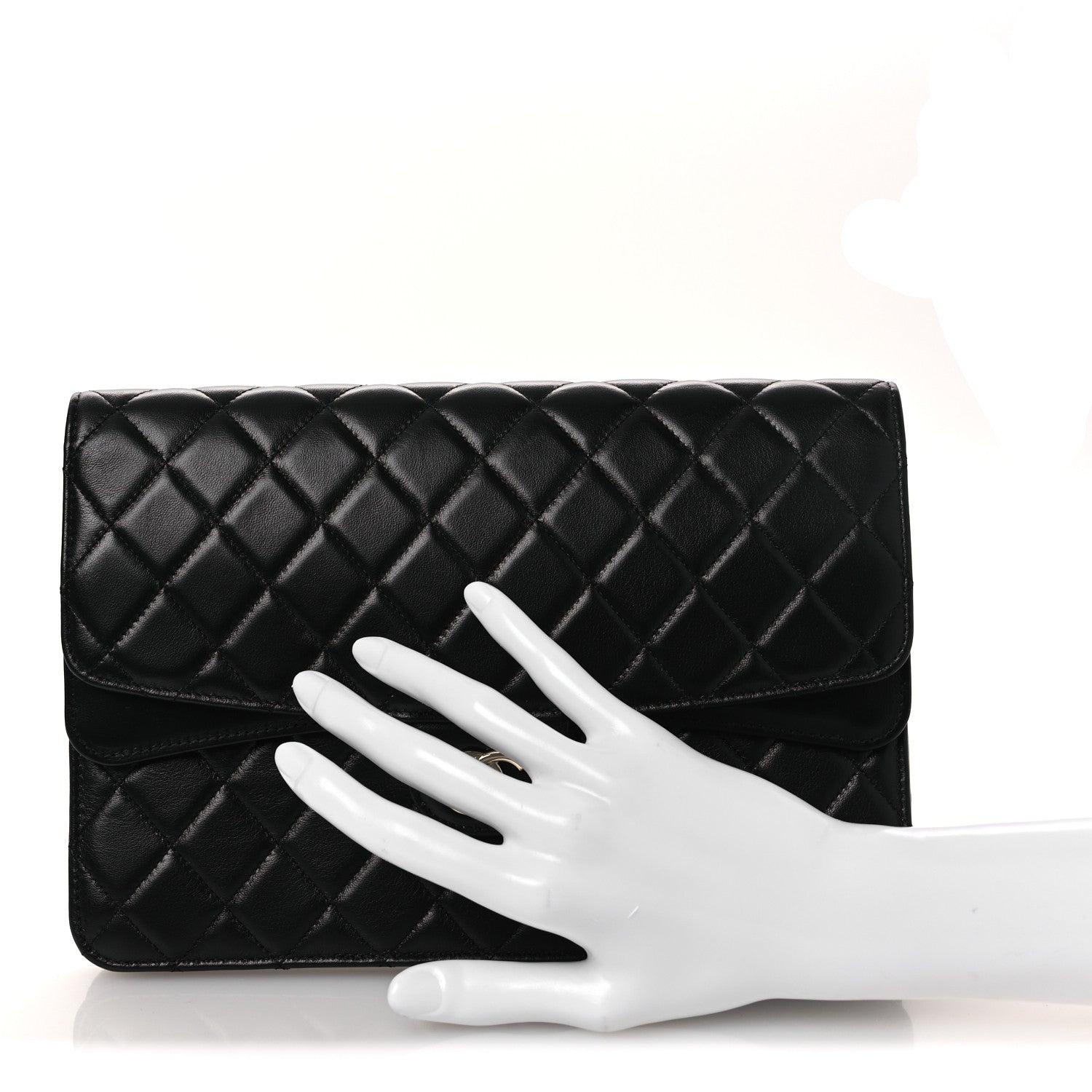 Lambskin Quilted Flap Clutch Black