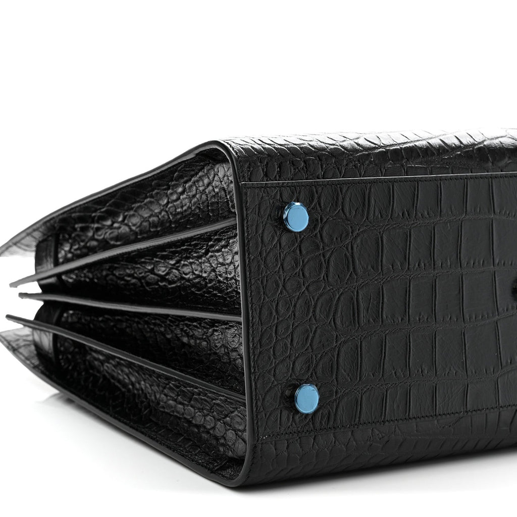 Calfskin Crocodile Embossed Small Sac de Jour Black