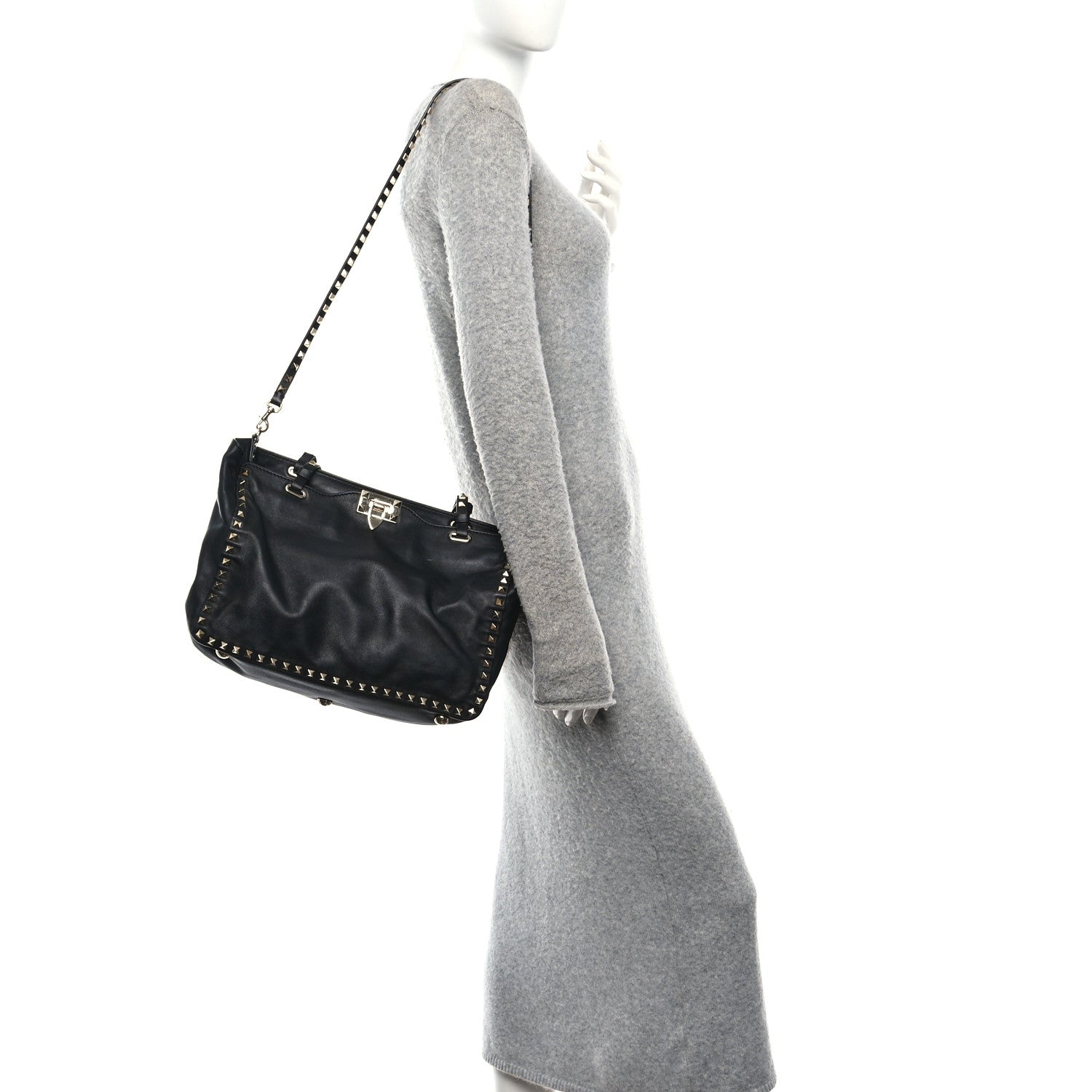 Vitello Medium Rockstud Tote Tote Black