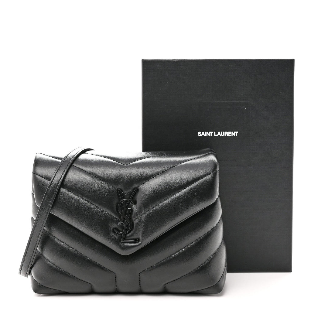 Calfskin Y Quilted Monogram Monochrome Toy Loulou Crossbody Bag Black