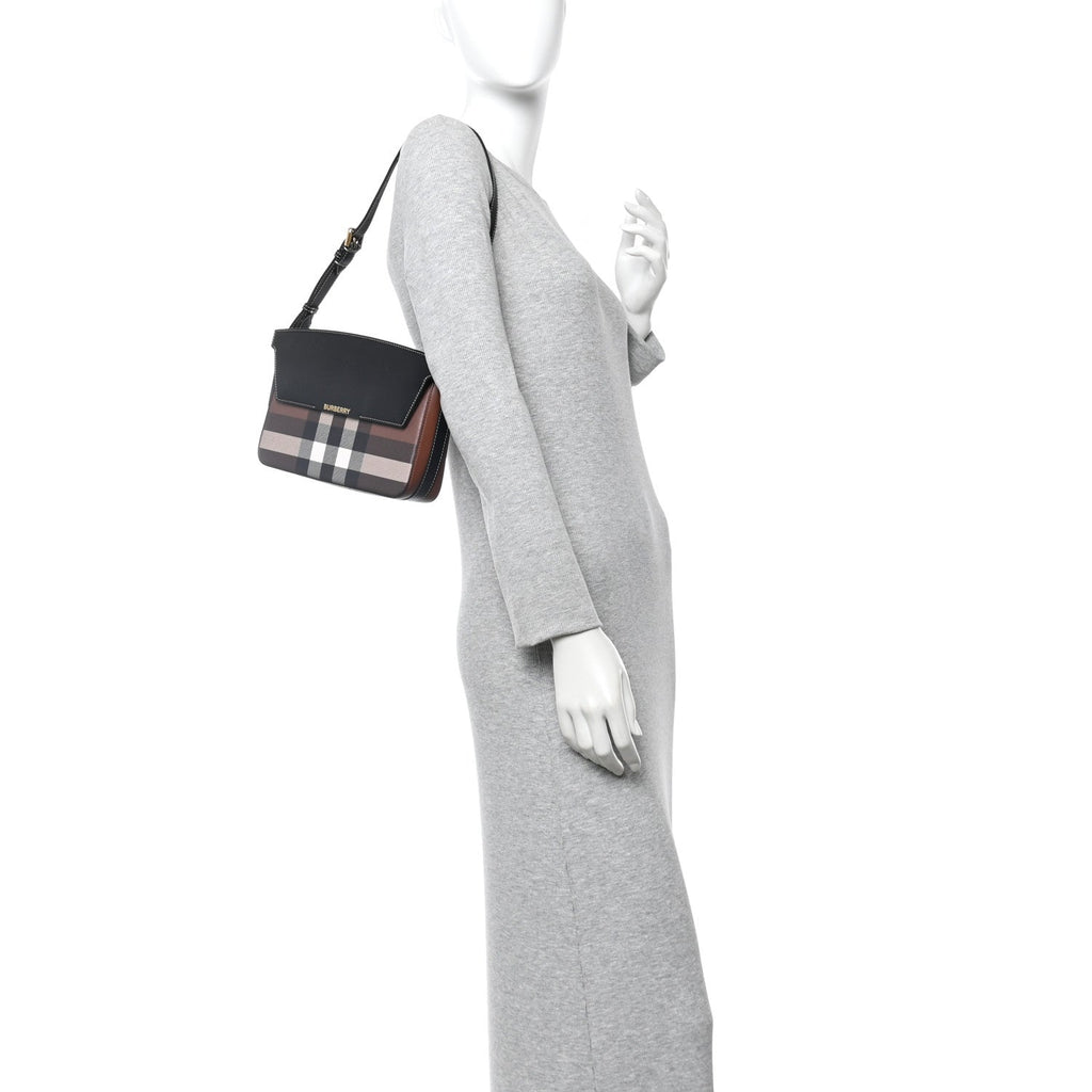 E-Canvas Check Calfskin Catherine Shoulder Bag Dark Birch Brown