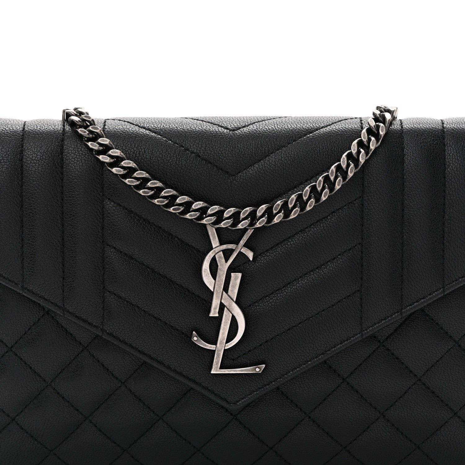 Sheepskin Tri-Quilt Monogram Envelope Chain Wallet Black