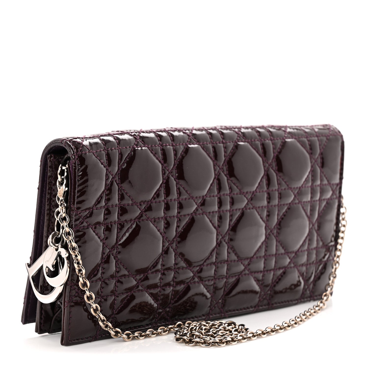 Patent Cannage Lady Dior Chain Wallet Purple