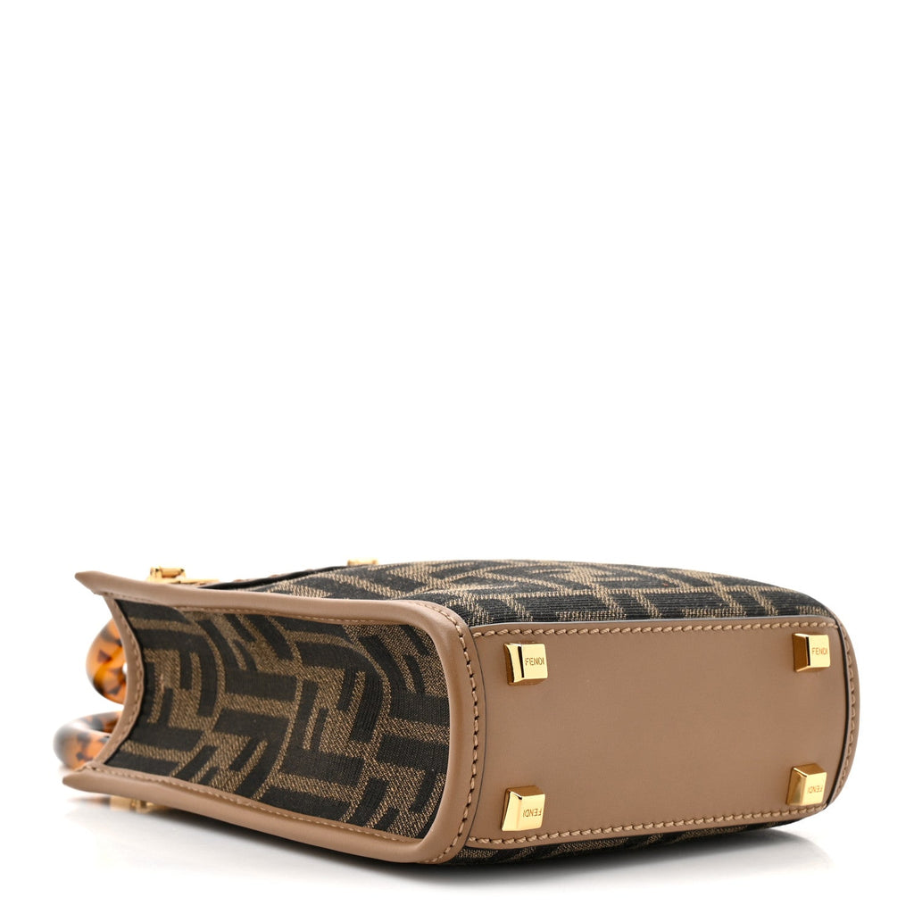 Fabric Jacquard Vitello King Plexiglass FF 1974 Mini Fendi Sunshine Shopper Tote Tobacco Moro Sand