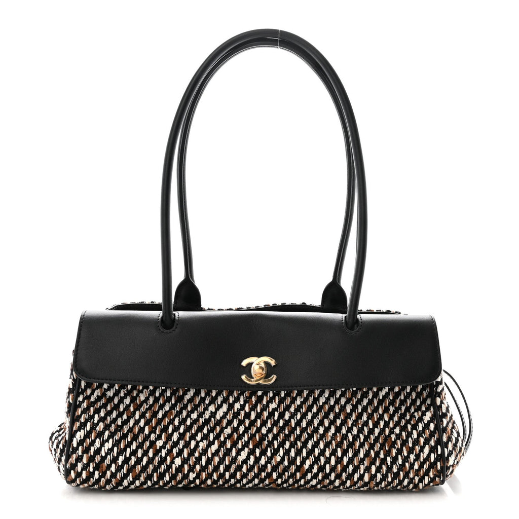Tweed Calfskin Urban Essentials Small Shopping Bag Black Multicolor
