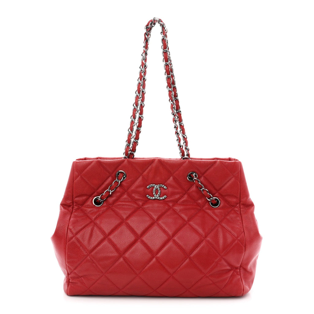 Caviar Quilted Large Cells Shopping Tote Red