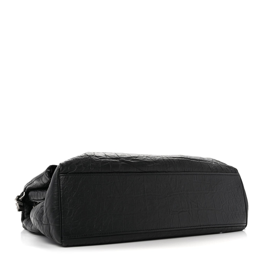 Calfskin Crocodile Embossed Medium West Hollywood Monogram Fold-Over Black