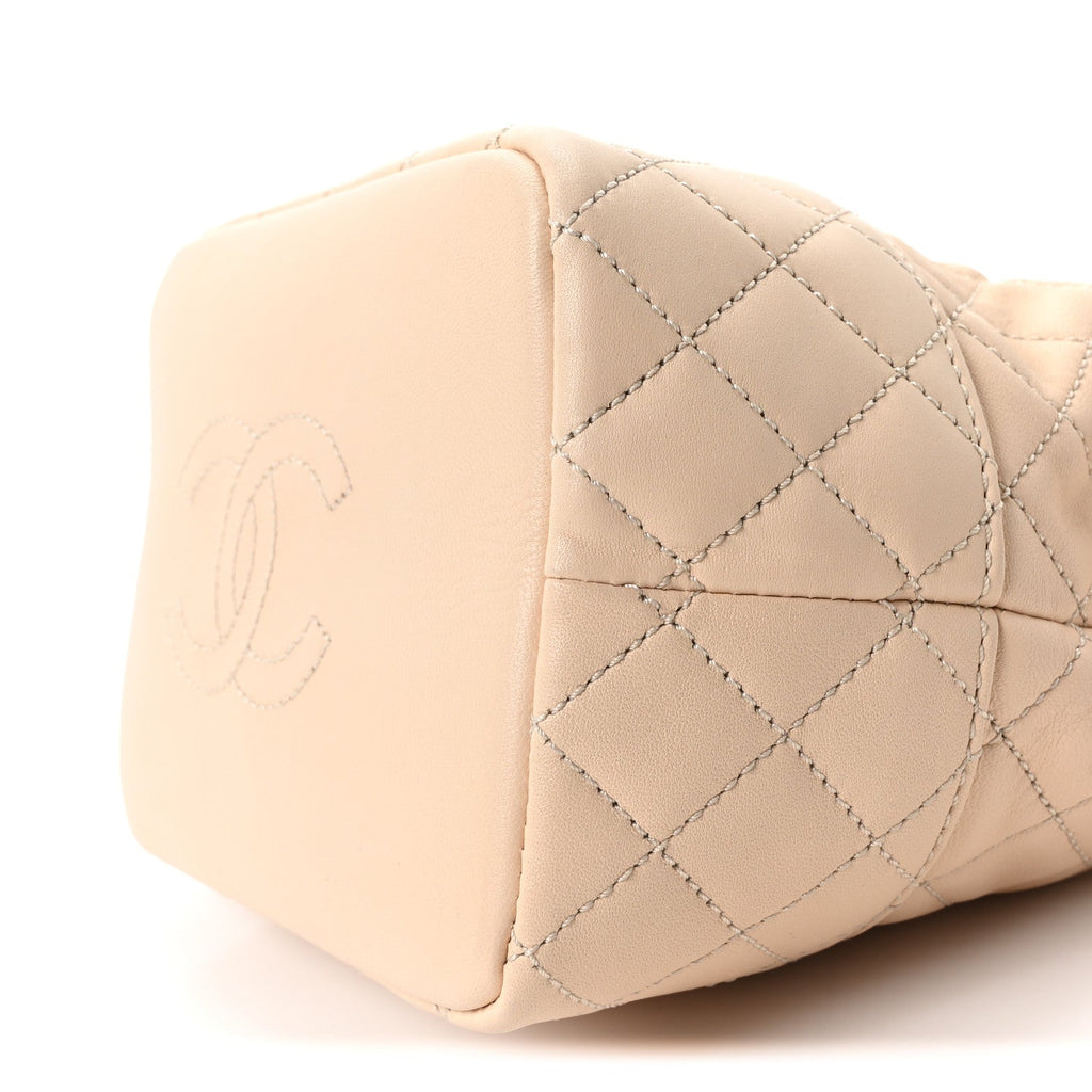 Lambskin Quilted Small Hobo Beige