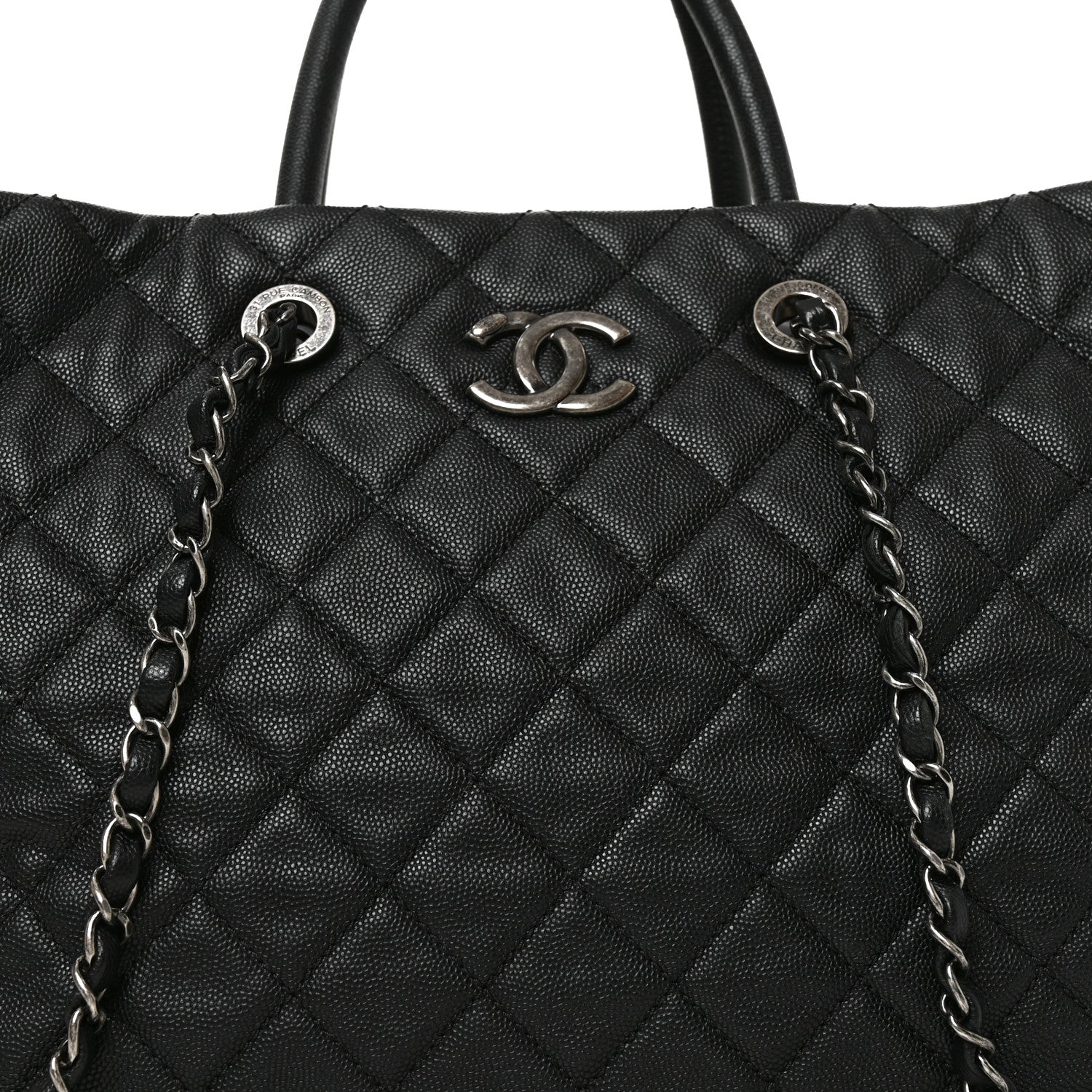 Caviar Quilted Large Coco Handle Shopping Tote Black