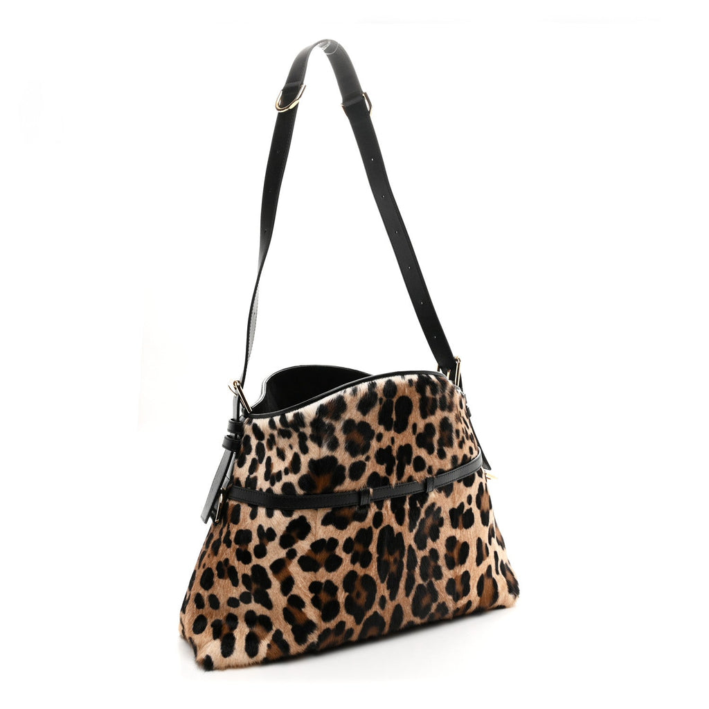 Goat Hair Medium Leopard Voyou Bag Black Beige