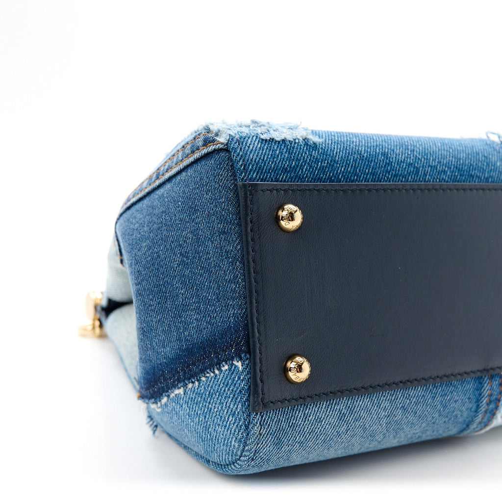 Calfskin Denim Patchwork Medium Miss Sicily Satchel Blue