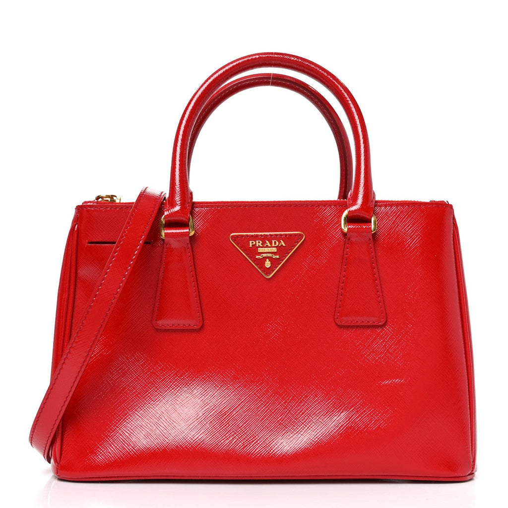 Saffiano Vernice Mini Galleria Double Zip Tote Rosso