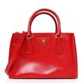 Saffiano Vernice Mini Galleria Double Zip Tote Rosso