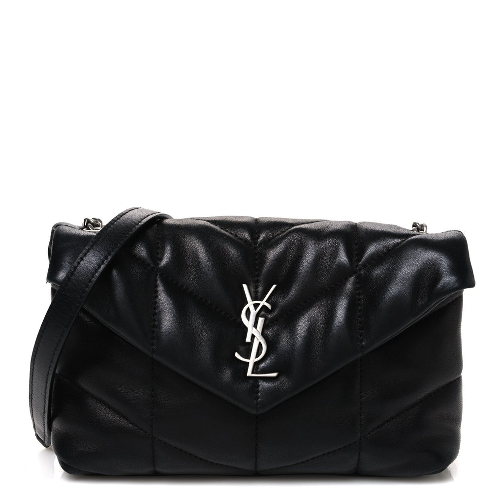 Lambskin Quilted Toy Loulou Puffer Monogram Chain Satchel Black