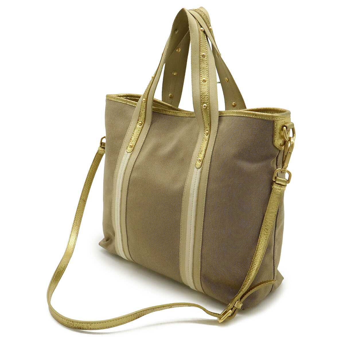 Prada BN1452 Canvas Metallic Leather 2way Tote Bag