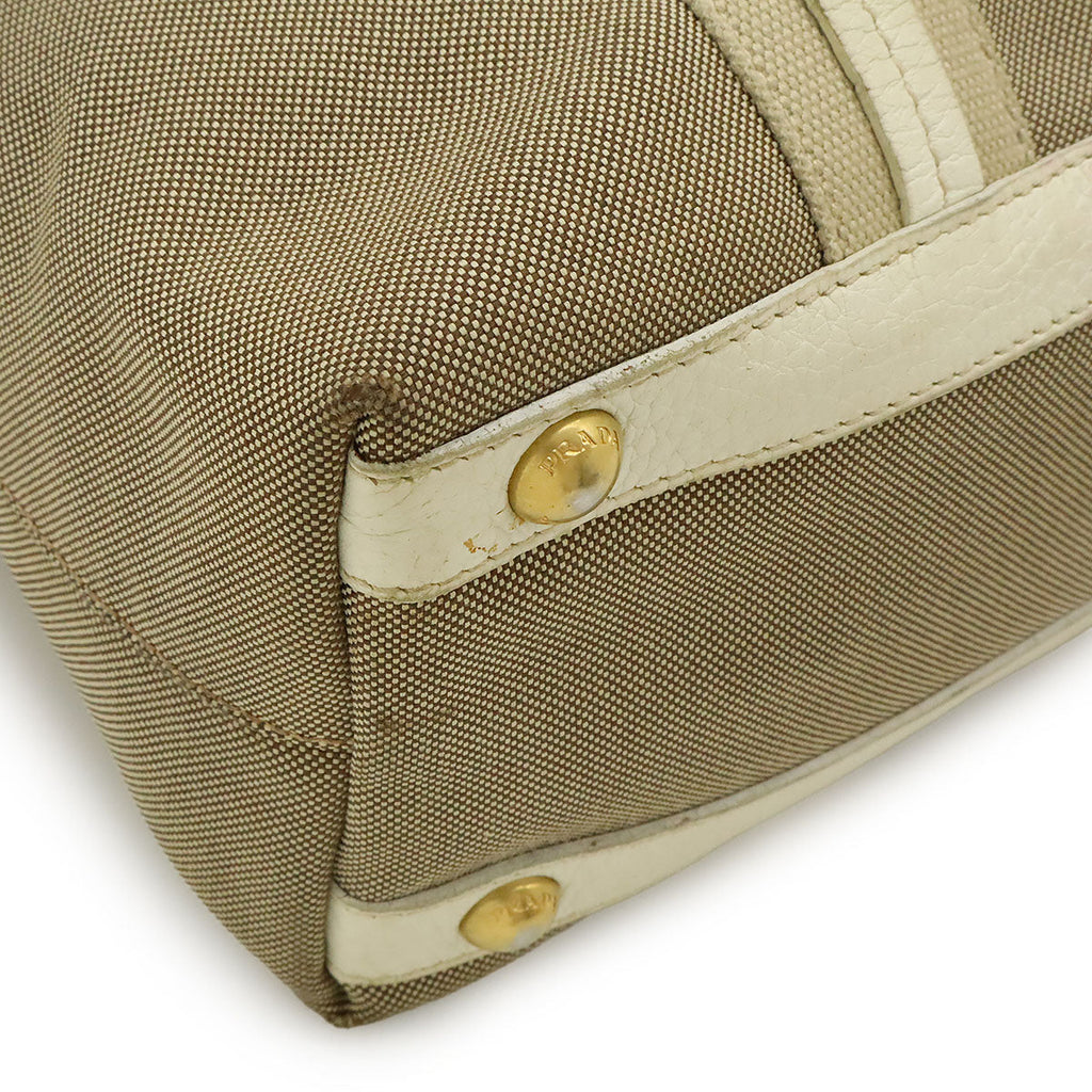 Prada BN1452 Canvas Metallic Leather 2way Tote Bag