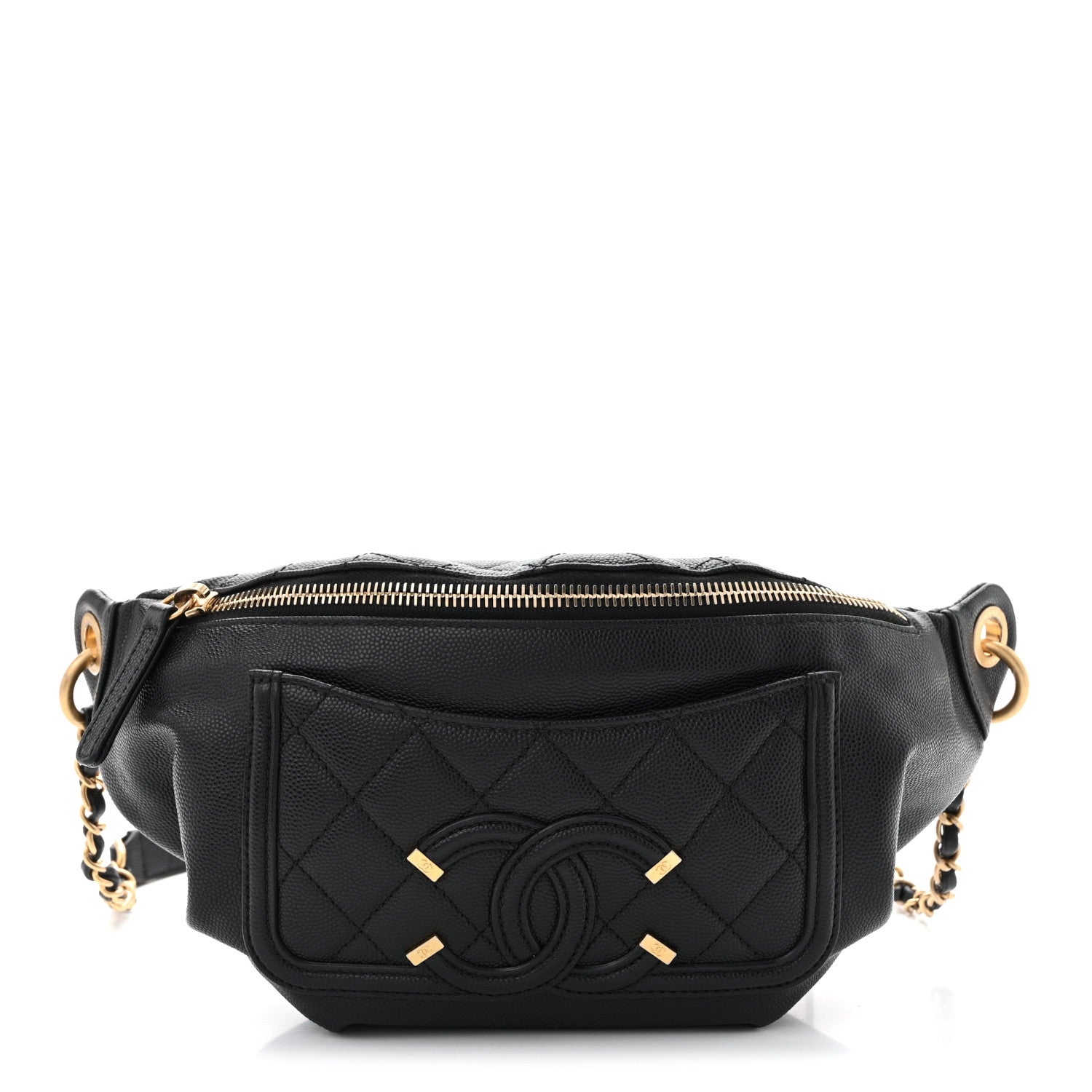 Caviar Quilted Filigree Waist Bag Black