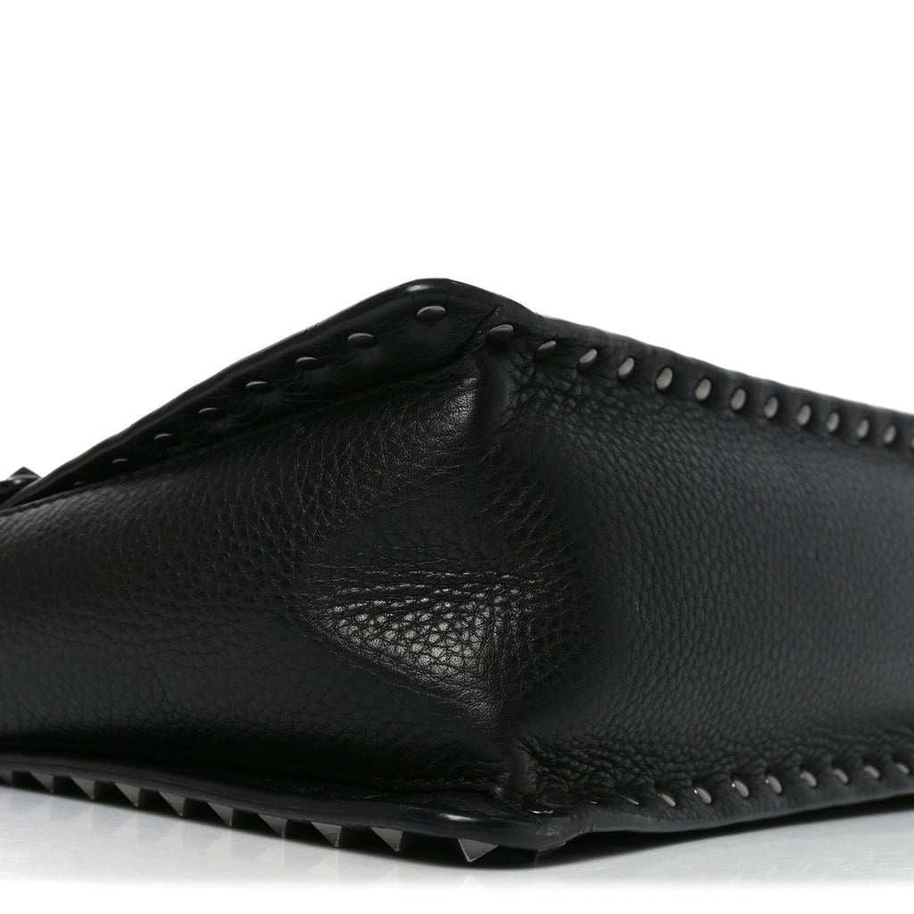 Alce Printed Calfskin Rockstud Top Handle Flap Shoulder Bag Black