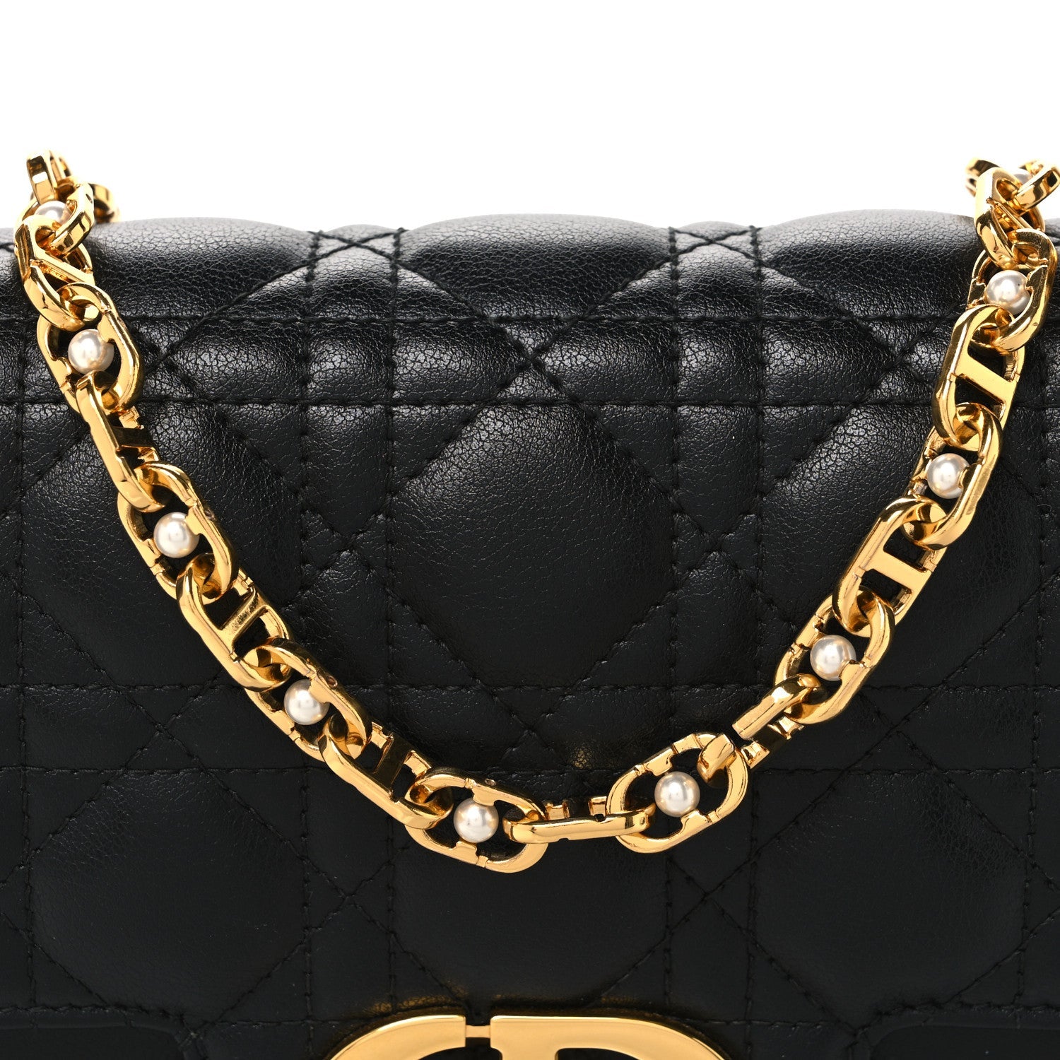 Calfskin Cannage Small Dior Jolie Top Handle Black