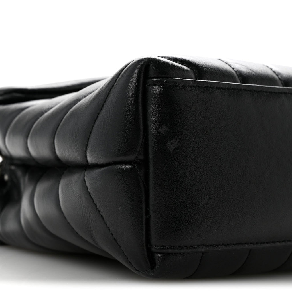 Calfskin Y Quilted Monogram Small Loulou Chain Satchel Black