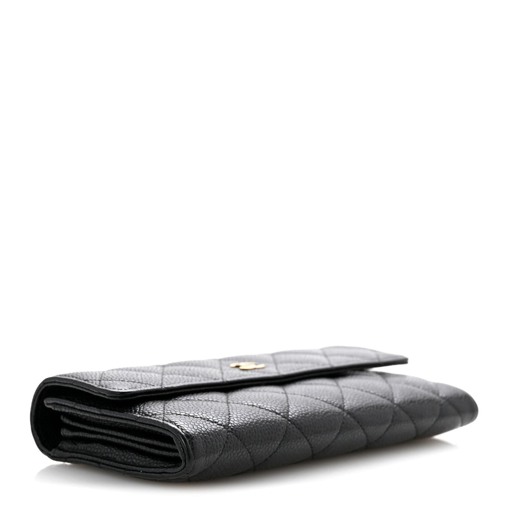 Caviar Quilted Large Gusset Flap Wallet Black