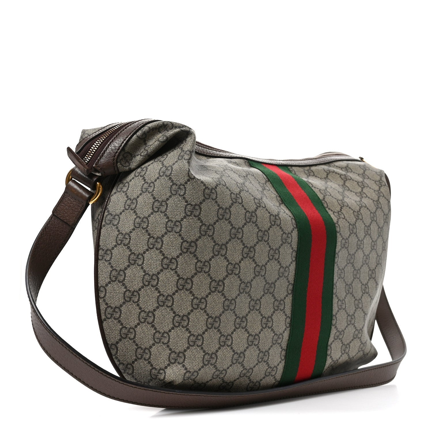 GG Supreme Monogram Web Ophidia Half Moon Hobo Brown