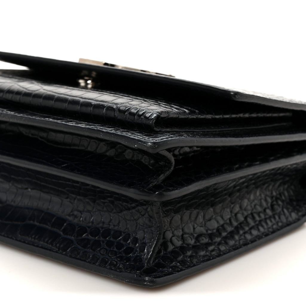 Calfskin Crocodile Embossed Medium Monogram Sunset  Deep Marine