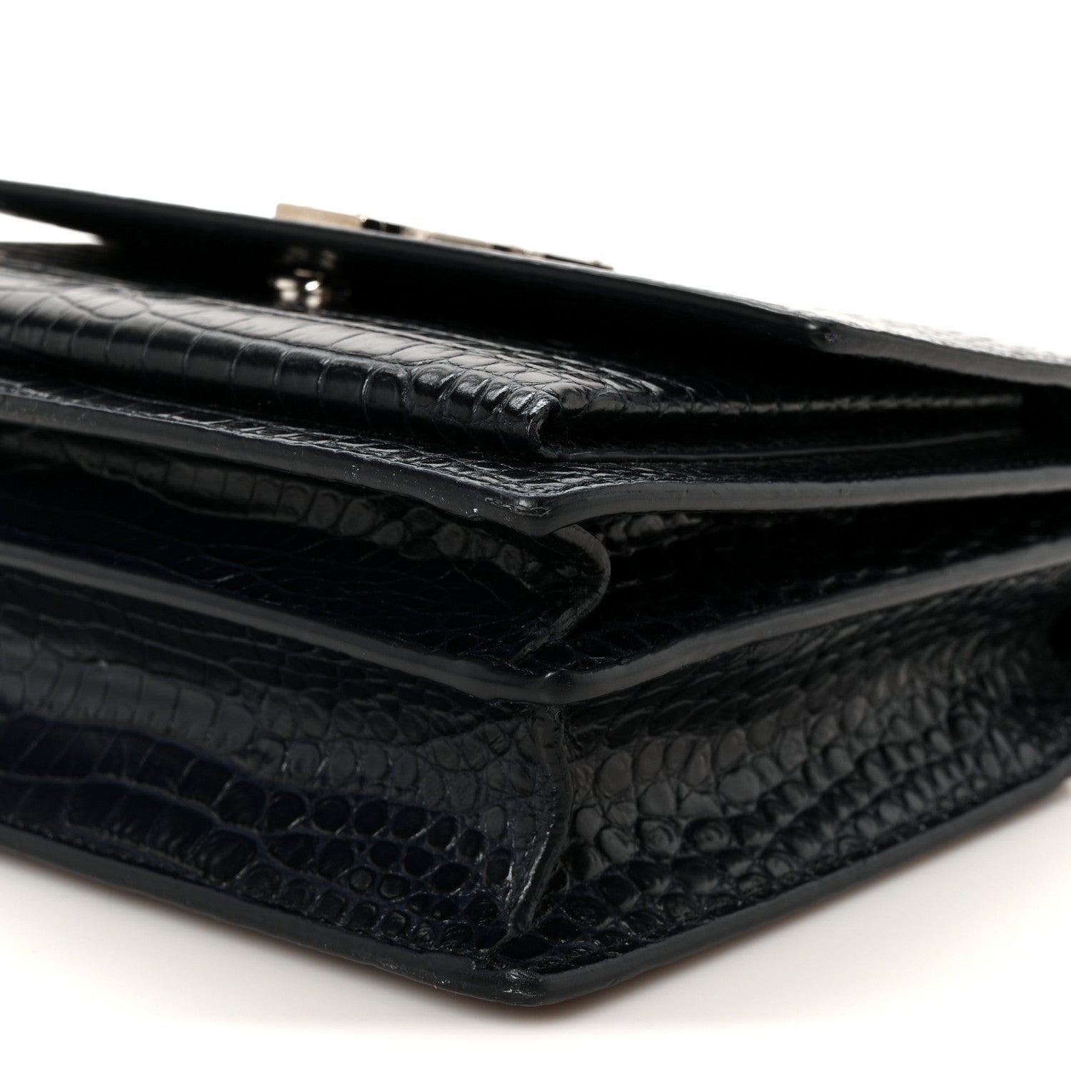 Calfskin Crocodile Embossed Medium Monogram Sunset  Deep Marine