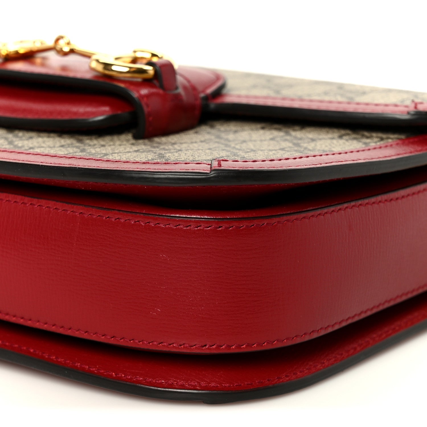 GG Supreme Monogram Azalea Calfskin Horsebit 1955 Shoulder Bag Beige Ebony New Cherry Red