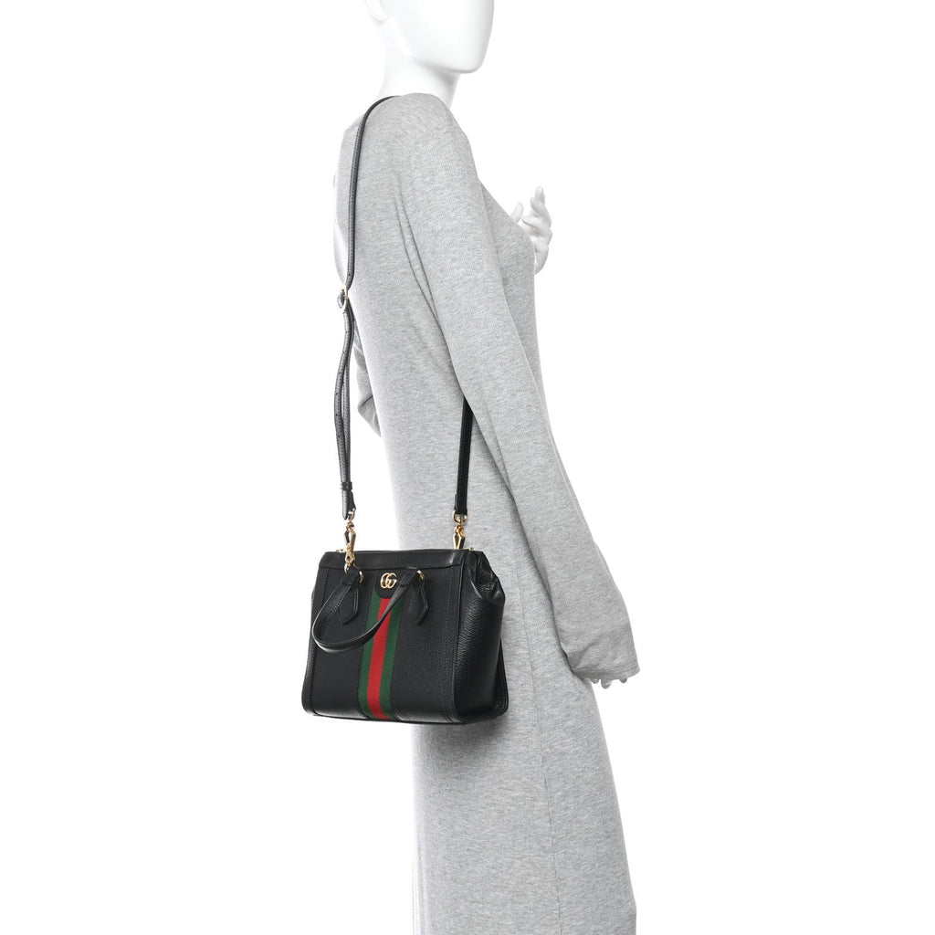 Textured Calfskin Web Small Ophidia Tote Bag Black