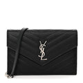 Grain De Poudre Matelasse Chevron Monogram Envelope Chain Wallet Black