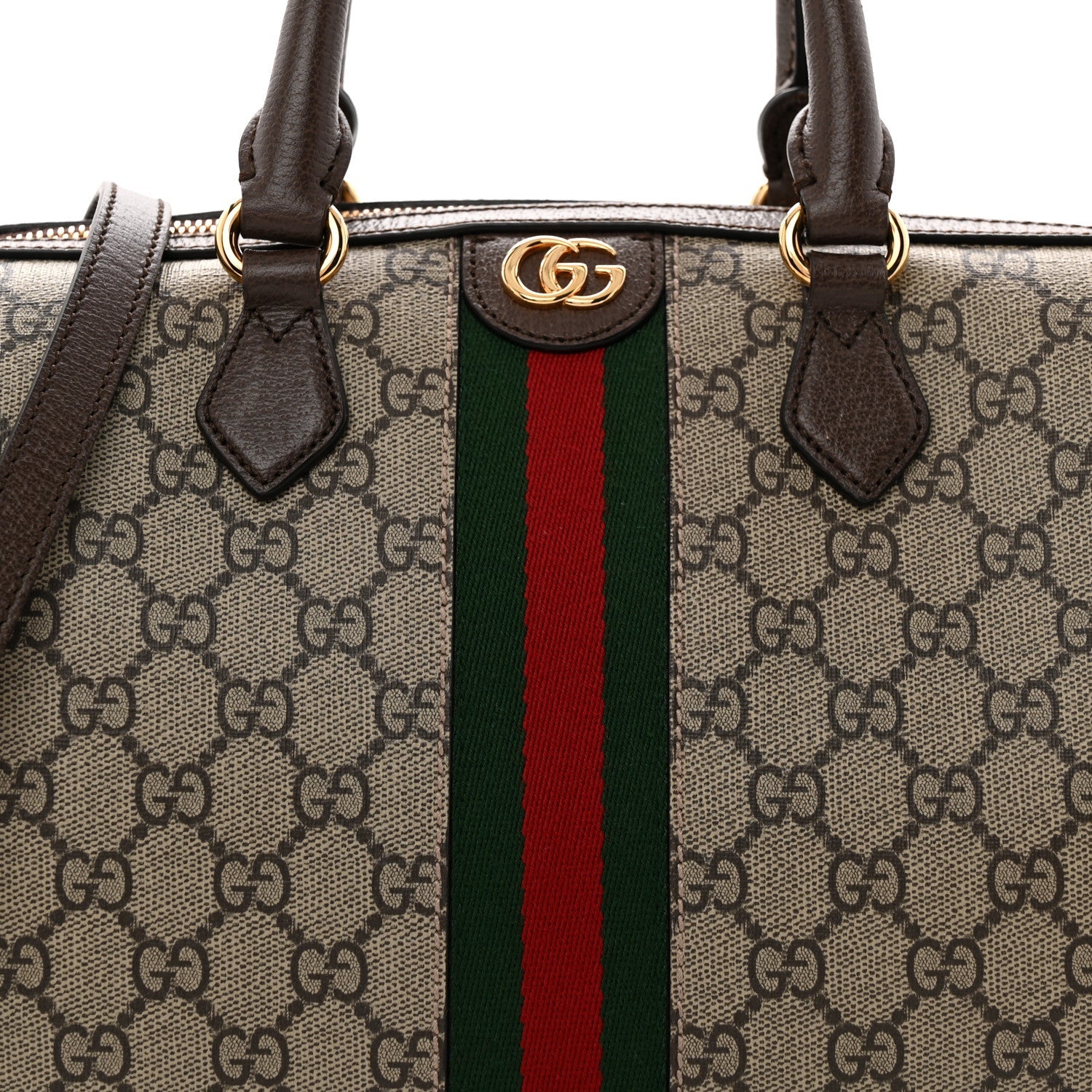 GG Supreme Monogram Web Medium Ophidia Top Handle Bag Beige Ebony