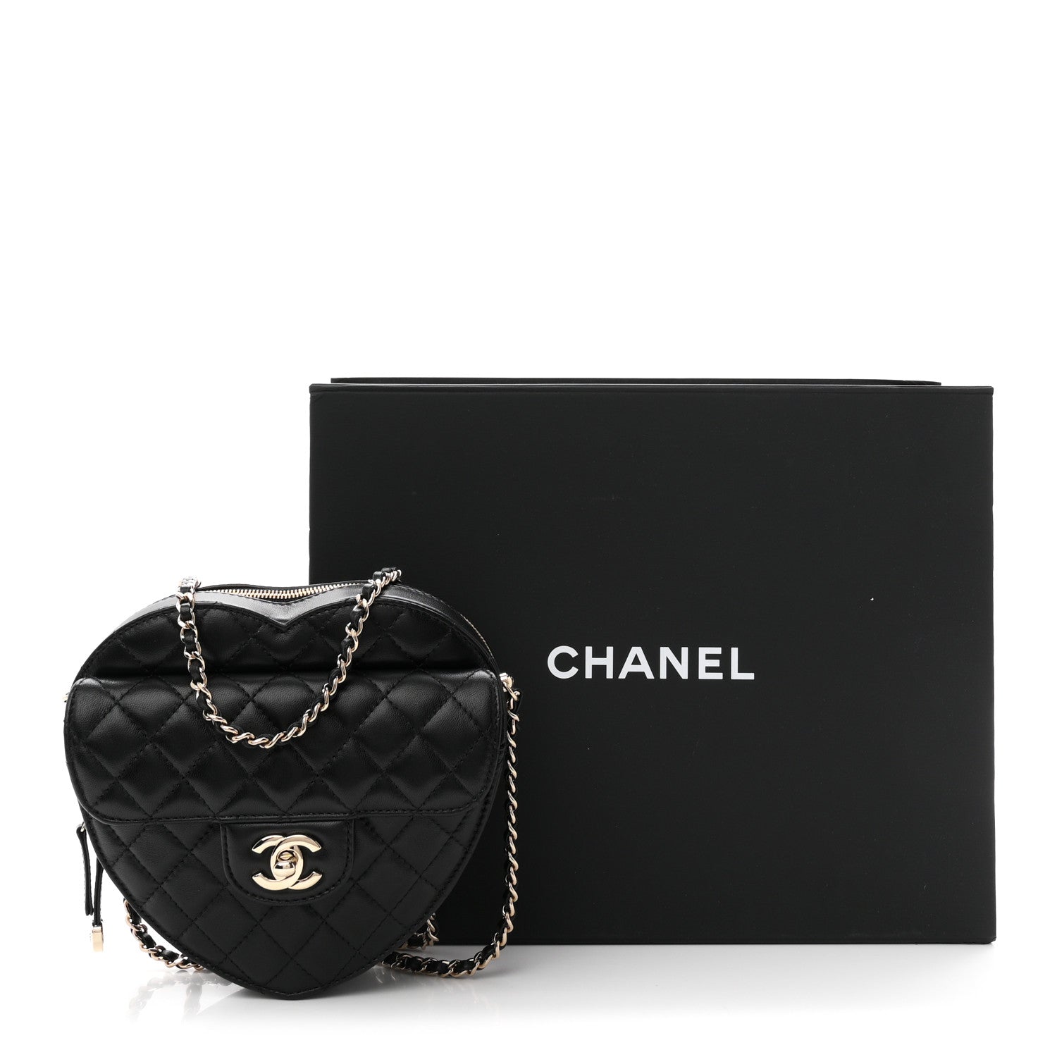 Lambskin Quilted Large CC In Love Heart Bag Black