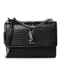 Calfskin Crocodile Embossed Medium Monogram Sunset  Deep Marine