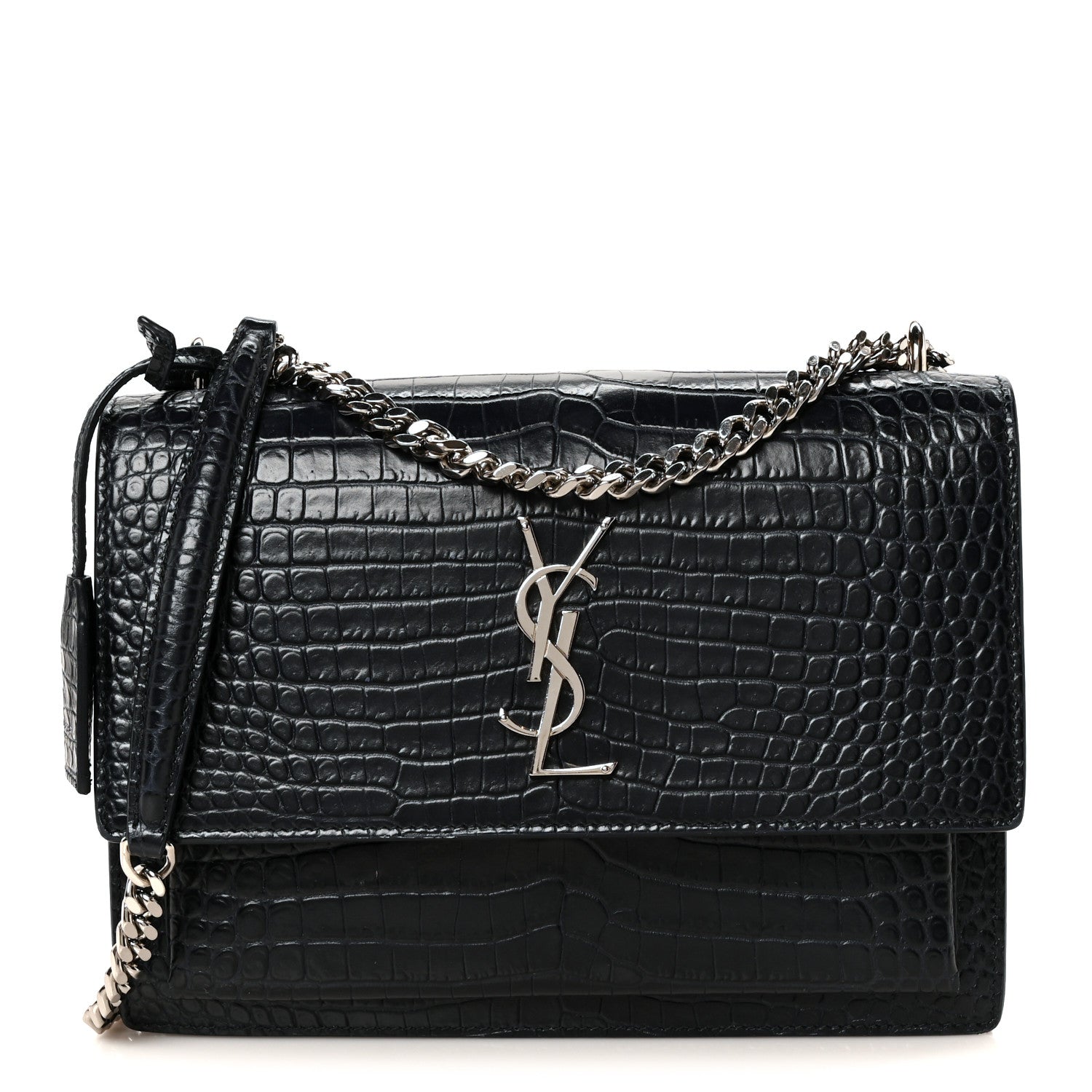 Calfskin Crocodile Embossed Medium Monogram Sunset  Deep Marine