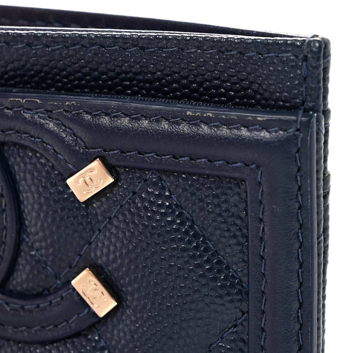 Caviar Quilted Filigree Card Holder Navy Blue