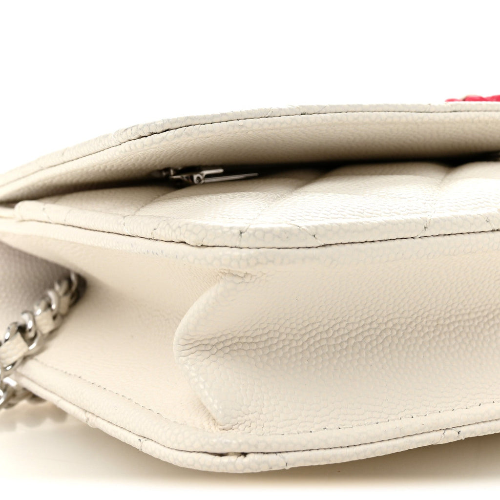 Caviar Quilted Chanel 19 Wallet On Chain WOC White Pink