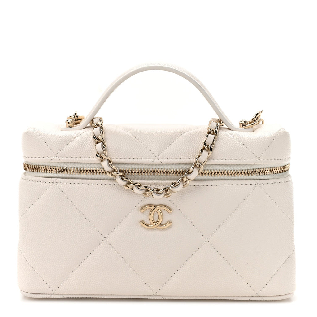 Caviar Quilted Top Handle Slim Vanity With Chain White