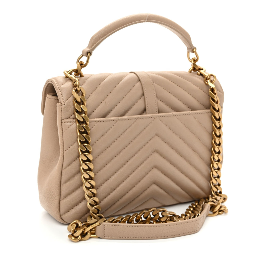 Sheepskin Matelasse Chevron Monogram Medium College Bag Dark Beige